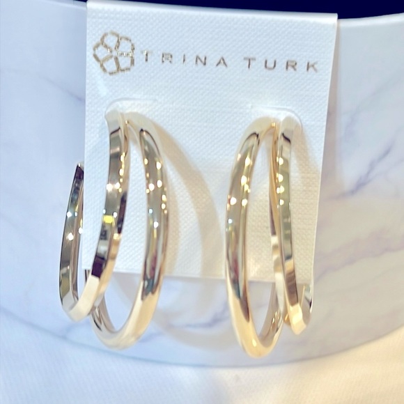 TRINA TURK- Gold Plated -Large DOUBLE HOOP EARRINGS-NWT - Picture 2 of 4